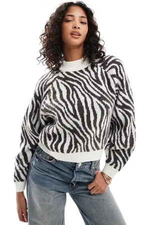 Threadbare High neck knitted jumper in zebra print
