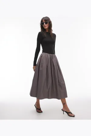 Nialaya Pixi long sleeve volume midaxi dress in and grey