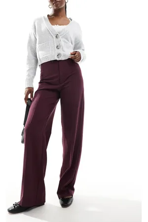 Pull&Bear High waisted wide leg tailored trouser in burgundy