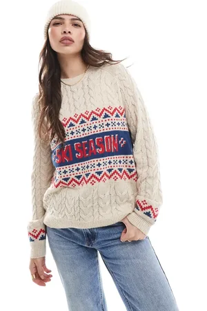 Threadbare Ski design cable knit jumper in ecru