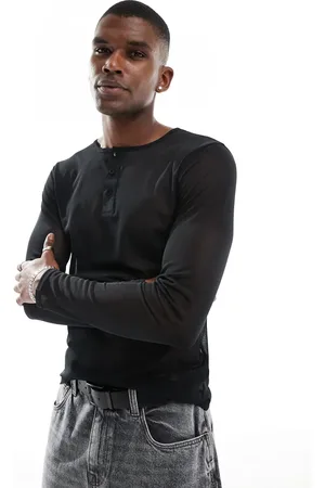 ASOS Muscle fit long sleeve t-shirt in mesh with henley neck