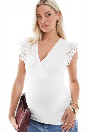 Mama;licious Mamalicious Maternity 2 function jersey top with broderie sleeve detail in