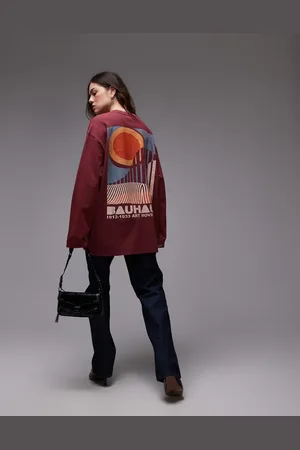 Topshop Graphic Bauhaus long sleeve skater tee in burgundy