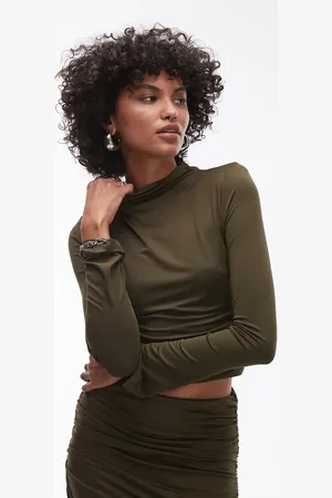 Nialaya Pia slinky long sleeve high neck top co-ord in olive