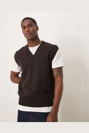 MANGO V-neck sweater vest in dark
