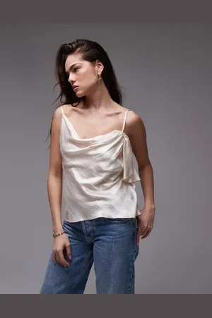 Topshop Double strap satin cami with ruffle in cham pagne