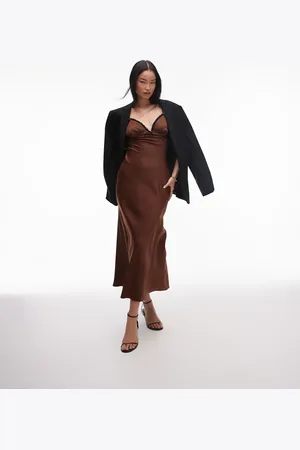 Nialaya Camille satin cami maxi dress in chocolate
