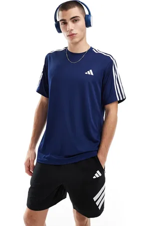 adidas Adidas Training Essentials 3 stripe t-shirt in navy