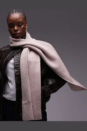 AllSaints Ribbed leather logo scarf in pale