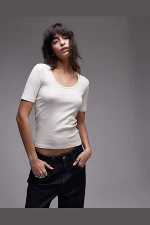 ARKET Rib jersey t-shirt with scoop neck in off