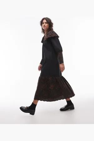 Résumé Resume oversrized collar maxi dress with embroidery in