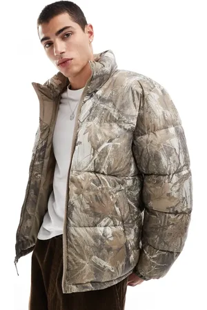 Hollister Boxy high neck padded coat in beige camo print