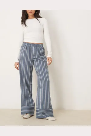 VILA Wide leg stripe trouser with deep cuff detail in