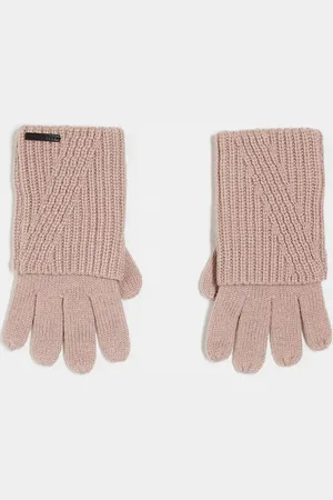 AllSaints Ribbed leather logo gloves in pale