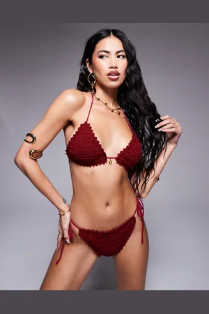 Candypants Crochet triangle bikini top in cherry