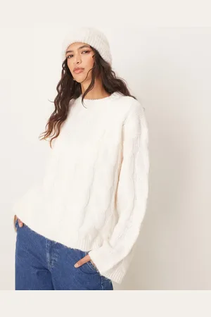 Gina Tricot Chunky cable knit sweater in cream