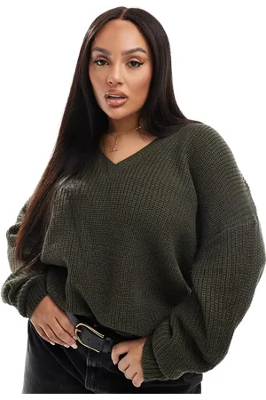 Yours Exclusive v-neck jumper in khaki