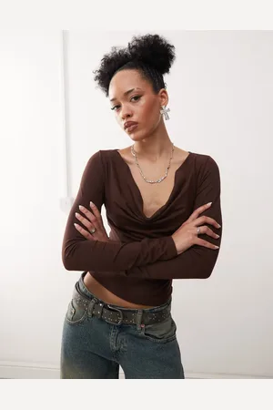 Motel Renice cowl long sleeeve top in bitter chocolate