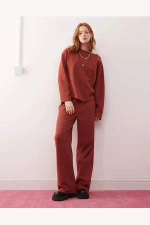 Reclaimed Waffle wide leg lounge jogger co-ord in brown