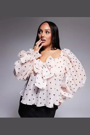 ASOS Curve exaggerated blouson sleeve baby doll heart print top in