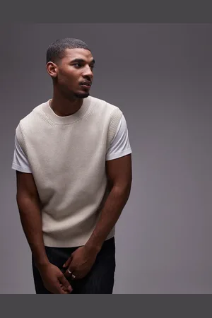 ARKET Knitted tank vest with crew neck in off