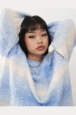Monki Oversized space dye cable jumper in blue & pink