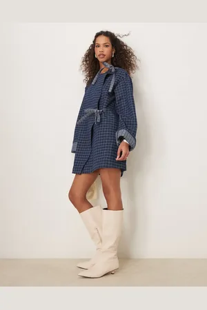Ghospell Bow detail check denim mini dress in