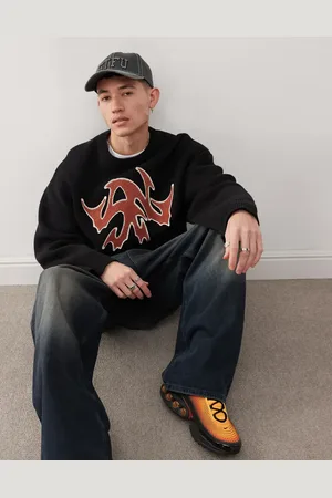 Weekday Cypher oversized jumper with red jacquard graphic in