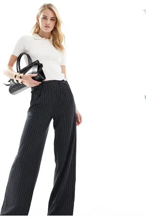 JDY Wide leg trousers in dark pinstripes