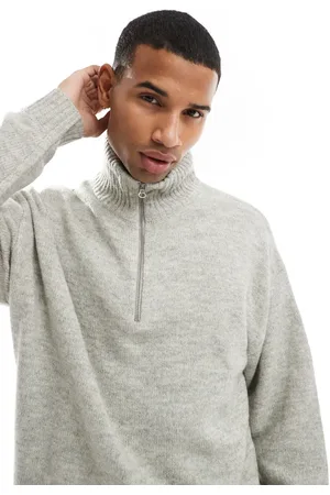 JACK & JONES Oversized fluffy half zip in grey
