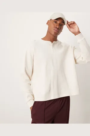 ASOS Oversized boxy long sleeve henley waffle t-shirt in cream