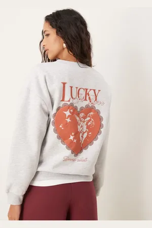 ASOS Oversized sweatshirt with lucky in love cherub graphic in marl