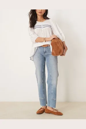 Free People Risk taker mid-rise straight leg jeans in mid wash