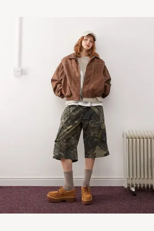 Lioness Exclusive leather look contrast stitch bomber jacket in washed