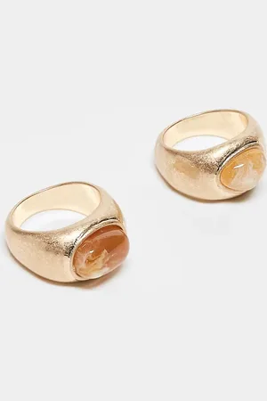 ASOS Pack of 2 rings with faux stone set detail in brushed tone