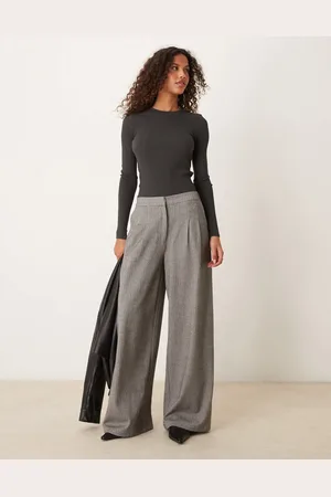 MANGO Long sleeve ribbed top in charcoal