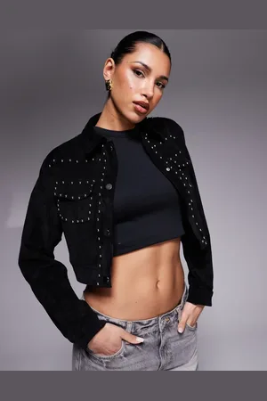 Liquor N Poker Studded pocket detail suede jacket in