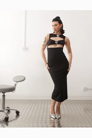 Lioness Sleeveless front cutout metal hardware detail midi dress in