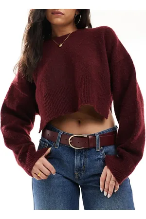 ASOS Half moon waist and hip jeans belt in burgundy