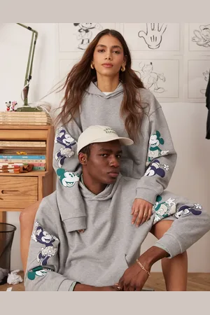 ASOS Disney unisex boxy oversized hoodie with Mickey & Minnie Mouse prints in marl