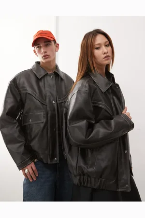 COLLUSION Unisex leather look bomber in