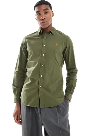 Ralph Lauren Icon logo slim fit garment dyed oxford shirt in dark