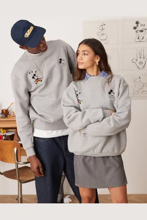 ASOS Disney unisex boxy oversized heavyweight sweatshirt with Mickey Mouse embroidery in grey marl