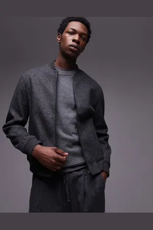 MANGO Wool mix bomber jacket in charcoal