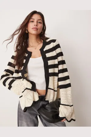Y.A.S Crochet knit cardigan in and cream stripe