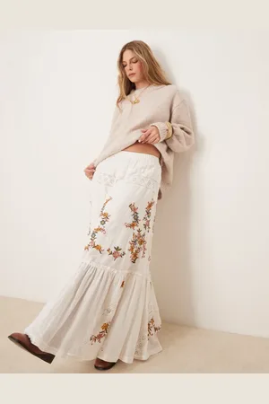 Free People Paradiso embroidered boho maxi skirt in snow