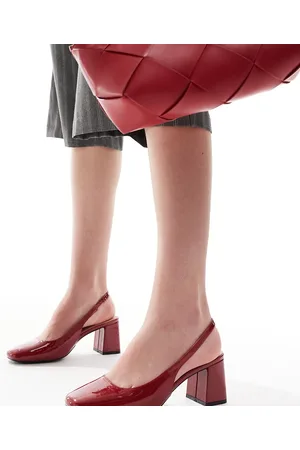 London Rebel Sling back block heeled mules in patent