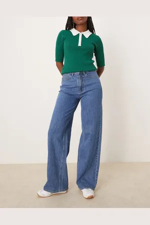 VILA Freya high waist wide leg jean in medium denim