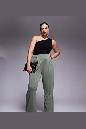 ASOS ASOS DESIGN Curve soft handle pleated wide leg trousers in khaki