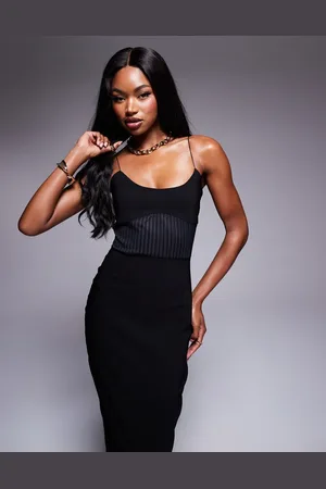 Vesper Bengaline strappy cami midaxi dress with ribbed panel in